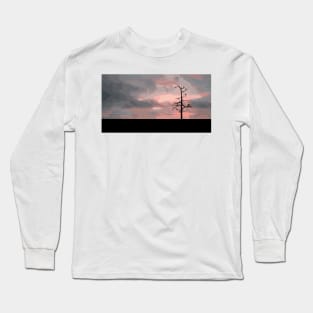 Crow Perched on a Tree Branch Silhouette Long Sleeve T-Shirt